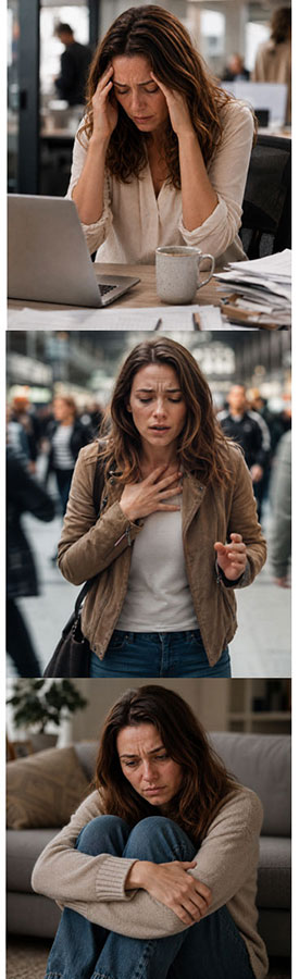 Femme en anxiété et crises d'angoisse